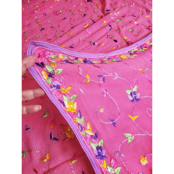 Women Pure Georgette Parsi Gara Saree Designer Party Cocktail Bollywood Wedding - Picture 7 of 16